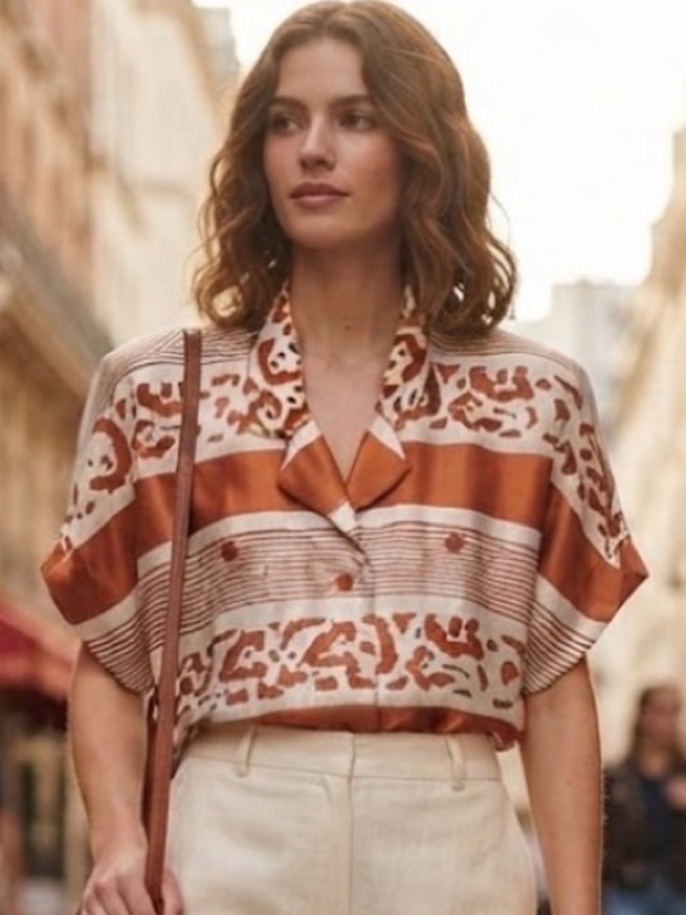 Lloyd Williams Sienna & White Short Sleeve Blouse Sz 8